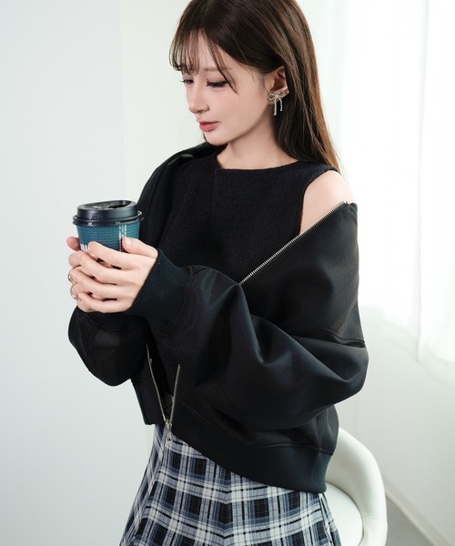 DRESS PLUS(ドレスプラス)の「ブルゾン レディース アウター ジャケット(ノーカラージャケット・レディース・インディゴブルー/ブルー/オフホワイト/ブラック・M)」の7枚目の写真