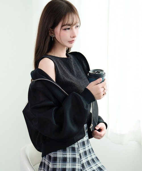 DRESS PLUS(ドレスプラス)の「ブルゾン レディース アウター ジャケット(ノーカラージャケット・レディース・インディゴブルー/ブルー/オフホワイト/ブラック・M)」の9枚目の写真