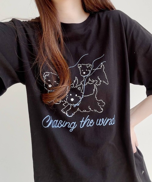 Nana(ナナ)の「ドッグプリント ロゴTシャツ(Tシャツ/カットソー・レディース・ホワイト/ブラック・FREE)」の2枚目の写真