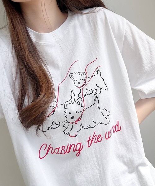 Nana(ナナ)の「ドッグプリント ロゴTシャツ(Tシャツ/カットソー・レディース・ホワイト/ブラック・FREE)」の3枚目の写真