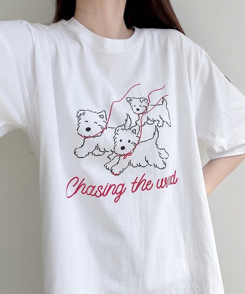 Nana(ナナ)の「ドッグプリント ロゴTシャツ(Tシャツ/カットソー・レディース・ホワイト/ブラック・FREE)」の4枚目の写真