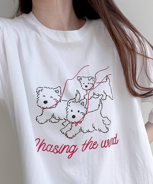 Nana(ナナ)の「ドッグプリント ロゴTシャツ(Tシャツ/カットソー・レディース・ホワイト/ブラック・FREE)」の5枚目の写真