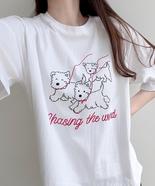 Nana(ナナ)の「ドッグプリント ロゴTシャツ(Tシャツ/カットソー・レディース・ホワイト/ブラック・FREE)」の6枚目の写真