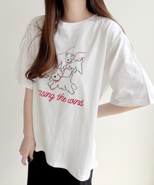 Nana(ナナ)の「ドッグプリント ロゴTシャツ(Tシャツ/カットソー・レディース・ホワイト/ブラック・FREE)」の7枚目の写真