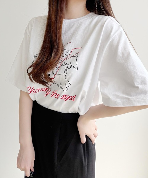 Nana(ナナ)の「ドッグプリント ロゴTシャツ(Tシャツ/カットソー・レディース・ホワイト/ブラック・FREE)」の8枚目の写真