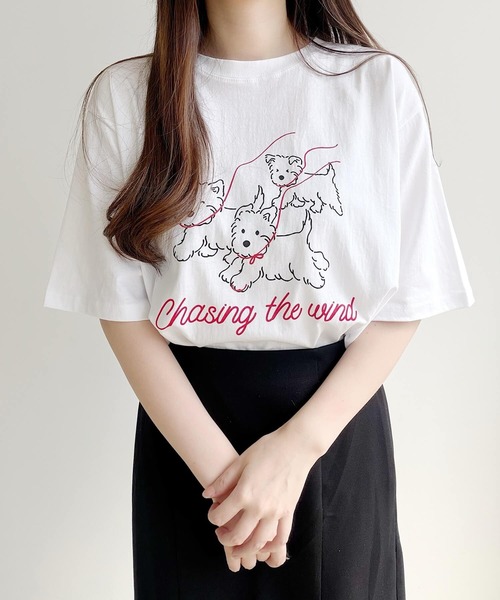 Nana(ナナ)の「ドッグプリント ロゴTシャツ(Tシャツ/カットソー・レディース・ホワイト/ブラック・FREE)」の9枚目の写真