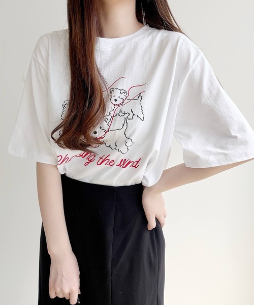 Nana(ナナ)の「ドッグプリント ロゴTシャツ(Tシャツ/カットソー・レディース・ホワイト/ブラック・FREE)」の11枚目の写真