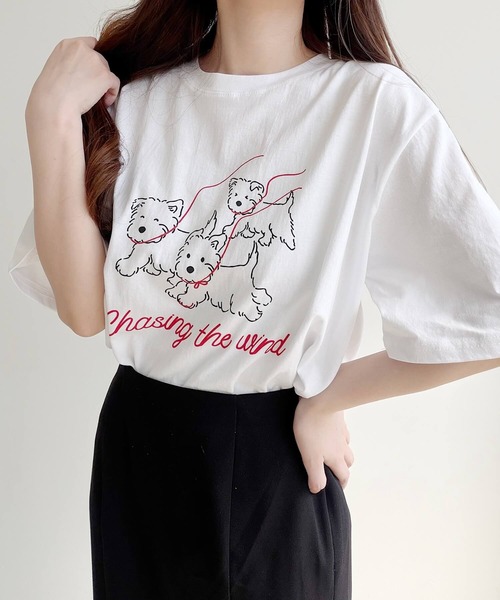 Nana(ナナ)の「ドッグプリント ロゴTシャツ(Tシャツ/カットソー・レディース・ホワイト/ブラック・FREE)」の12枚目の写真
