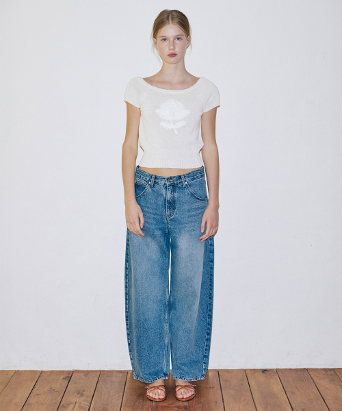 SINOON（シヌーン）の「Balloon Fit Check Heart Denim (Blue)（デニムパンツ・レディース・ブルー・SMALL/MEDIUM）」の6枚目の写真