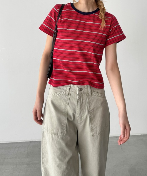 El mar リンガーボーダーコンパクトTシャツ（Tシャツ/カットソー