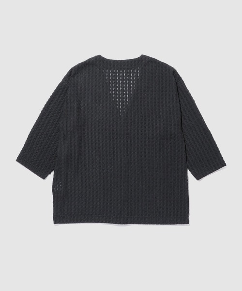 URBAN COLLECTION（アーバンコレクション）の「URBAN COLLECTION ストライプレース ルーズシルエット Vネック 7分袖カーディガン（カーディガン/ボレロ・メンズ・ブラック/チャコールグレー・S/M/L/XL）」の3枚目の写真