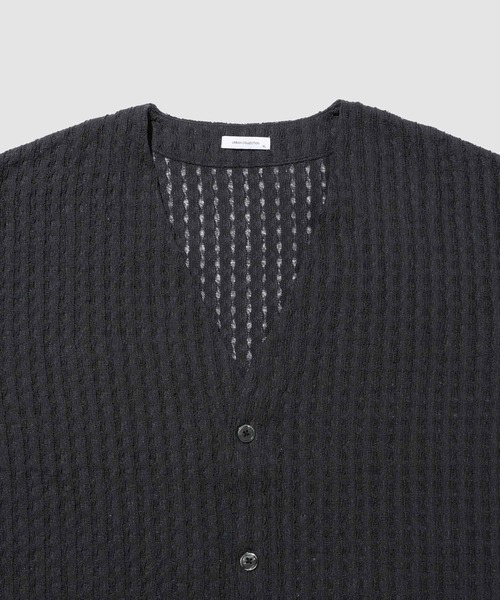 URBAN COLLECTION（アーバンコレクション）の「URBAN COLLECTION ストライプレース ルーズシルエット Vネック 7分袖カーディガン（カーディガン/ボレロ・メンズ・ブラック/チャコールグレー・S/M/L/XL）」の4枚目の写真