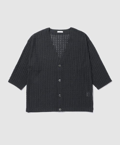 URBAN COLLECTION（アーバンコレクション）の「URBAN COLLECTION ストライプレース ルーズシルエット Vネック 7分袖カーディガン（カーディガン/ボレロ・メンズ・ブラック/チャコールグレー・S/M/L/XL）」の15枚目の写真
