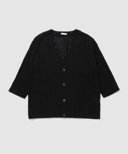 URBAN COLLECTION（アーバンコレクション）の「URBAN COLLECTION ストライプレース ルーズシルエット Vネック 7分袖カーディガン（カーディガン/ボレロ・メンズ・ブラック/チャコールグレー・S/M/L/XL）」の16枚目の写真