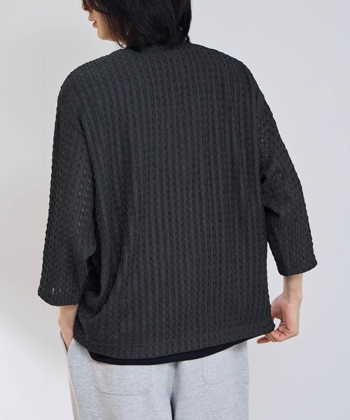 URBAN COLLECTION（アーバンコレクション）の「URBAN COLLECTION ストライプレース ルーズシルエット Vネック 7分袖カーディガン（カーディガン/ボレロ・メンズ・ブラック/チャコールグレー・S/M/L/XL）」の10枚目の写真