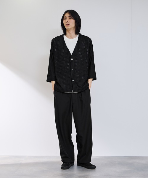 URBAN COLLECTION（アーバンコレクション）の「URBAN COLLECTION ストライプレース ルーズシルエット Vネック 7分袖カーディガン（カーディガン/ボレロ・メンズ・ブラック/チャコールグレー・S/M/L/XL）」の14枚目の写真