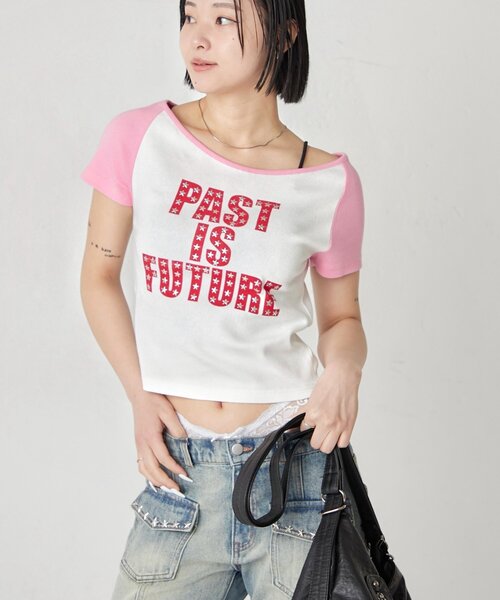 WHO'S WHO gallery(フーズフーギャラリー)の「スタースタッズラグラン半袖ロゴトップス(Tシャツ/カットソー・レディース・ブラック/サックスブルー/ピンク・FREE)」の5枚目の写真