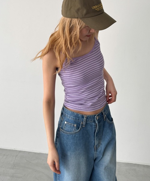 CANAL JEAN(キャナルジーン)の「Lakey Park ボーダーキャミ(キャミソール・レディース・サックスブルー/ネイビー/ラベンダー・ONE SIZE)」の4枚目の写真