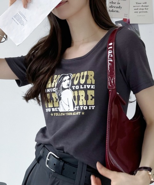 Ada.(エイダ)の「グリッターgirl Uネック 半袖 Tシャツ(Tシャツ/カットソー・レディース・グレー/チャコール/ピンク/ネイビー/オフホワイト・FREE)」の17枚目の写真