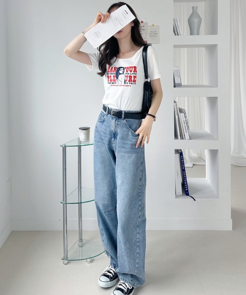 Ada.(エイダ)の「グリッターgirl Uネック 半袖 Tシャツ(Tシャツ/カットソー・レディース・グレー/チャコール/ピンク/ネイビー/オフホワイト・FREE)」の10枚目の写真