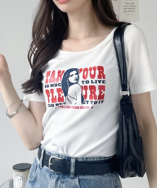 Ada.(エイダ)の「グリッターgirl Uネック 半袖 Tシャツ(Tシャツ/カットソー・レディース・グレー/チャコール/ピンク/ネイビー/オフホワイト・FREE)」の14枚目の写真
