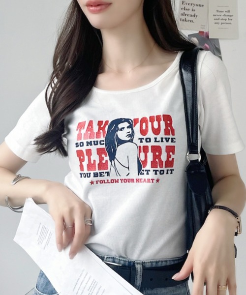 Ada.(エイダ)の「グリッターgirl Uネック 半袖 Tシャツ(Tシャツ/カットソー・レディース・グレー/チャコール/ピンク/ネイビー/オフホワイト・FREE)」の11枚目の写真