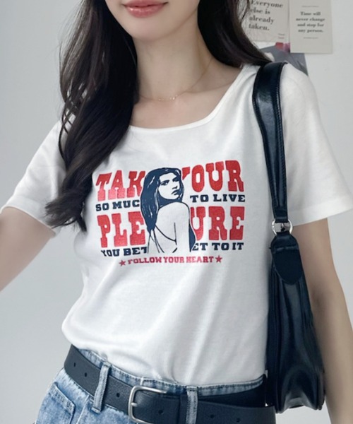 Ada.(エイダ)の「グリッターgirl Uネック 半袖 Tシャツ(Tシャツ/カットソー・レディース・グレー/チャコール/ピンク/ネイビー/オフホワイト・FREE)」の12枚目の写真