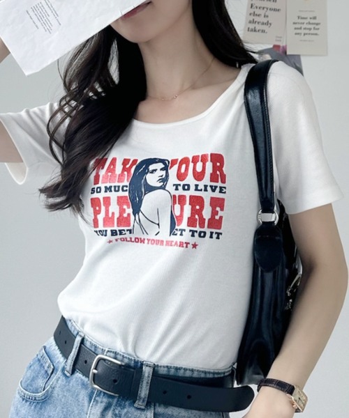 Ada.(エイダ)の「グリッターgirl Uネック 半袖 Tシャツ(Tシャツ/カットソー・レディース・グレー/チャコール/ピンク/ネイビー/オフホワイト・FREE)」の9枚目の写真