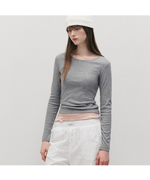 NUBASIC LACE ROUND NECK SLIM T-SHIRT GRAY
