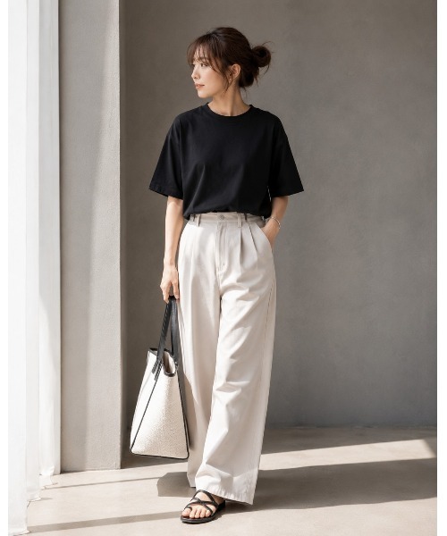 tokohana（トコハナ）の「夏服Tシャツ 半袖 無地 レディース  メンズ 綿100％（Tシャツ/カットソー・レディース・ブラック/パープル系その他/ピンクベージュ・M/L）」の2枚目の写真
