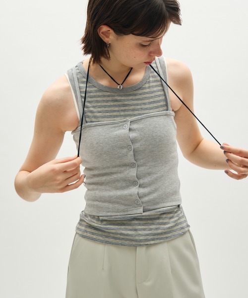 full/fill.(フルフィル)の「front button rib camisole / フロントボタンリブキャミソール(キャミソール・レディース・ライトグレー/ブラック/グレー・FREE)」の2枚目の写真