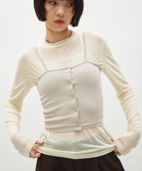 full/fill.(フルフィル)の「front button rib camisole / フロントボタンリブキャミソール(キャミソール・レディース・ライトグレー/ブラック/グレー・FREE)」の1枚目の写真