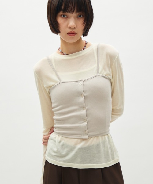 full/fill.(フルフィル)の「front button rib camisole / フロントボタンリブキャミソール(キャミソール・レディース・ライトグレー/ブラック/グレー・FREE)」の4枚目の写真