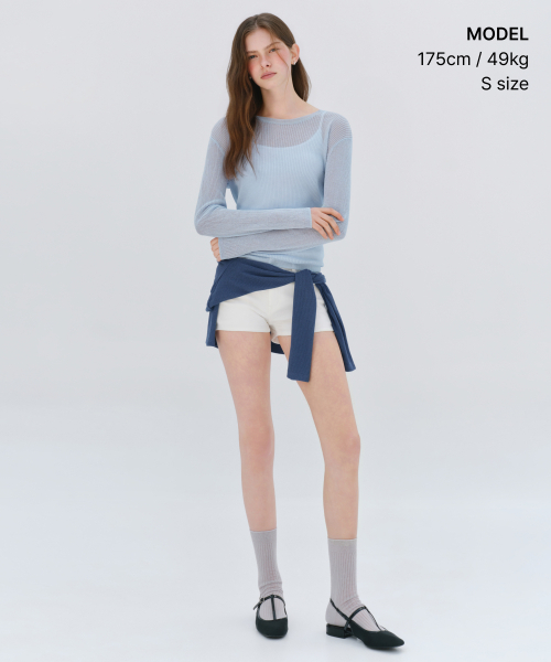 MUSINSA STANDARD WOMAN（ムシンサスタンダードウーマン）の「ウィメンズリネンブレンドリブシアニット[クラウディブルー]（ニット/セーター・レディース・その他・X-SMALL/SMALL/MEDIUM/LARGE）」の2枚目の写真
