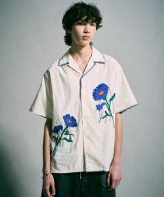 damage flower motif knit shirt cardigan / ダメージ加工フラワー
