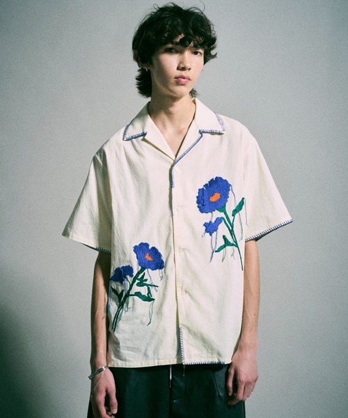 FLOWER EMBROIDERY SAGARA H/S SHIRT / フラワーサガラ刺繍