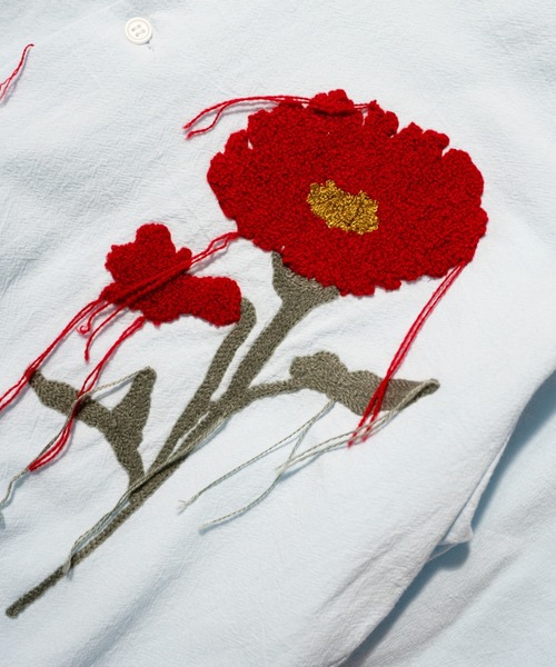 CAMPHOR WOOD(カンファーウッド)の「FLOWER EMBROIDERY SAGARA H/S SHIRT / フラワーサガラ刺繍ブランケットステッチシャツ(シャツ/ブラウス・メンズ・ブラウン系/サックスブルー/ホワイト・SMALL/MEDIUM/LARGE)」の22枚目の写真