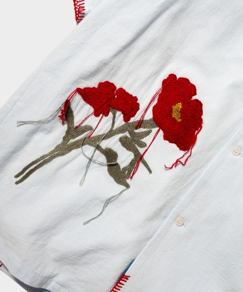 CAMPHOR WOOD(カンファーウッド)の「FLOWER EMBROIDERY SAGARA H/S SHIRT / フラワーサガラ刺繍ブランケットステッチシャツ(シャツ/ブラウス・メンズ・ブラウン系/サックスブルー/ホワイト・SMALL/MEDIUM/LARGE)」の20枚目の写真