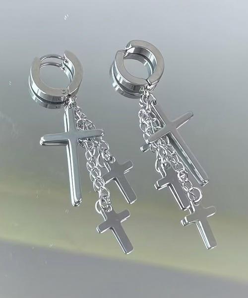 SBG(エスビー)の「SBG ドロップチェーンクロス ピアス / イヤリング 片耳(ピアス(片耳用)・メンズ・ブラック/シルバー/ブラック系その他/シルバー系その他・FREE)」の7枚目の写真