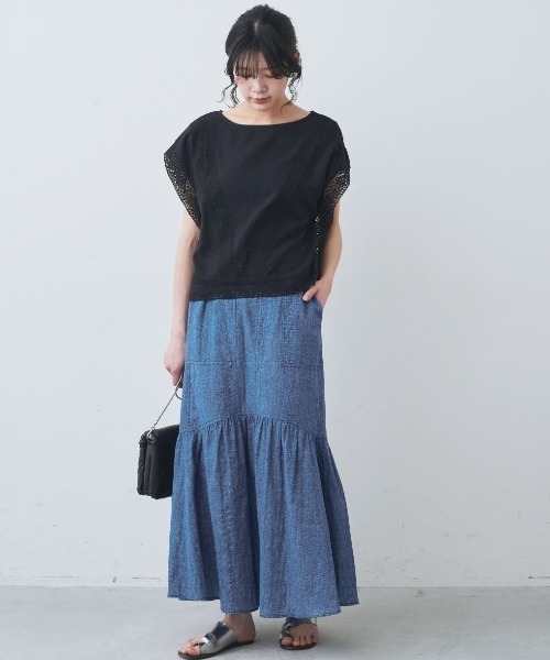 mensha!(メンシャ)の「mensha! まるでデニム!? 軽くてやわらかいデニガーゼスカート(スカート・レディース・ライトブラック/インディゴブルー/ブルー・M/L/LL/3L)」の15枚目の写真