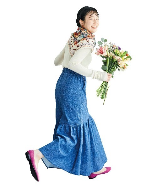 mensha!(メンシャ)の「mensha! まるでデニム!? 軽くてやわらかいデニガーゼスカート(スカート・レディース・ライトブラック/インディゴブルー/ブルー・M/L/LL/3L)」の17枚目の写真