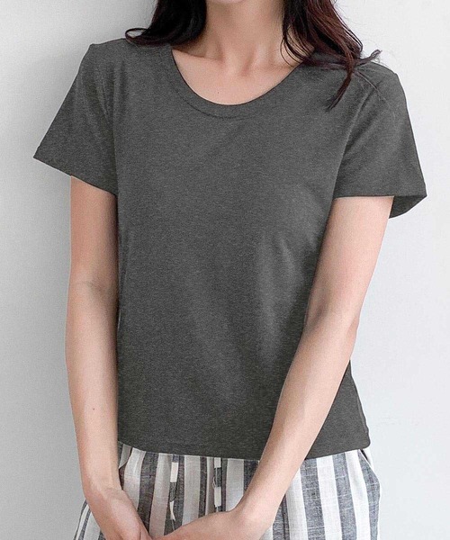 LOWO(ロワ)の「驚くほど伸びる上質素材Tシャツ(M.L)(Tシャツ/カットソー・レディース・ブルー/ホワイト/ピンク/ブラック/グレー・L/M)」の3枚目の写真