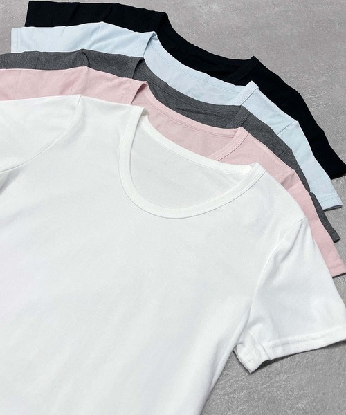 LOWO(ロワ)の「驚くほど伸びる上質素材Tシャツ(M.L)(Tシャツ/カットソー・レディース・ブルー/ホワイト/ピンク/ブラック/グレー・L/M)」の6枚目の写真