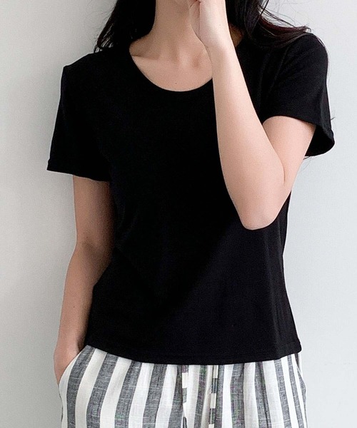 LOWO(ロワ)の「驚くほど伸びる上質素材Tシャツ(M.L)(Tシャツ/カットソー・レディース・ブルー/ホワイト/ピンク/ブラック/グレー・L/M)」の8枚目の写真