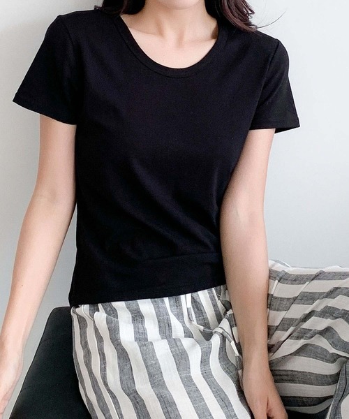 LOWO(ロワ)の「驚くほど伸びる上質素材Tシャツ(M.L)(Tシャツ/カットソー・レディース・ブルー/ホワイト/ピンク/ブラック/グレー・L/M)」の9枚目の写真
