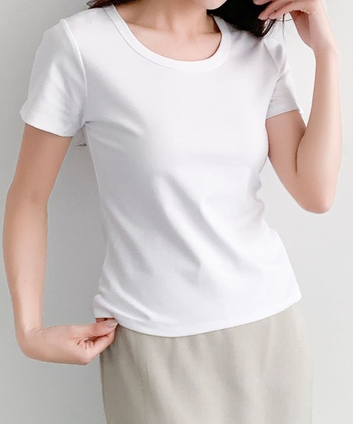 LOWO(ロワ)の「驚くほど伸びる上質素材Tシャツ(M.L)(Tシャツ/カットソー・レディース・ブルー/ホワイト/ピンク/ブラック/グレー・L/M)」の10枚目の写真