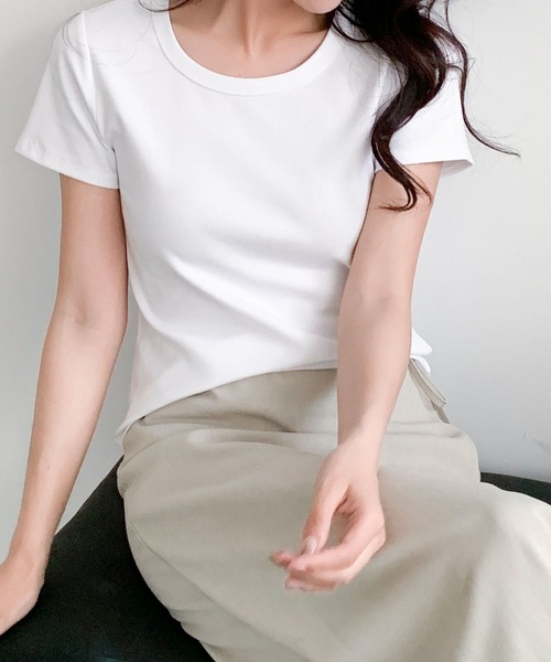 LOWO(ロワ)の「驚くほど伸びる上質素材Tシャツ(M.L)(Tシャツ/カットソー・レディース・ブルー/ホワイト/ピンク/ブラック/グレー・L/M)」の11枚目の写真