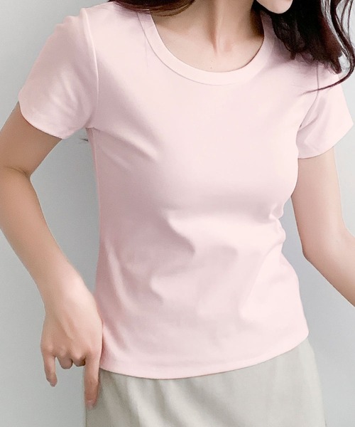 LOWO(ロワ)の「驚くほど伸びる上質素材Tシャツ(M.L)(Tシャツ/カットソー・レディース・ブルー/ホワイト/ピンク/ブラック/グレー・L/M)」の13枚目の写真