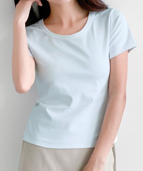 LOWO(ロワ)の「驚くほど伸びる上質素材Tシャツ(M.L)(Tシャツ/カットソー・レディース・ブルー/ホワイト/ピンク/ブラック/グレー・L/M)」の16枚目の写真