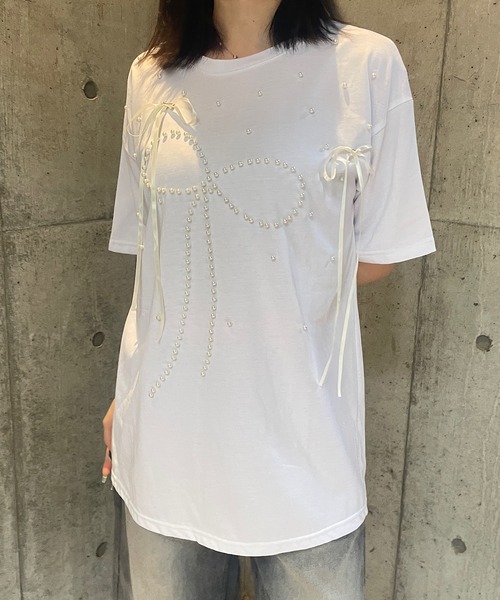 ROGER AND RAW(ロジャーアンドロウ)の「パール×リボン モチーフTシャツ(Tシャツ/カットソー・レディース・ホワイト/ブラック/ピンク・FREE)」の16枚目の写真